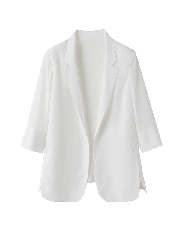 Long Sleeves Loose Solid Color Split-Side Sun Protection Notched Collar Blazer Outerwear