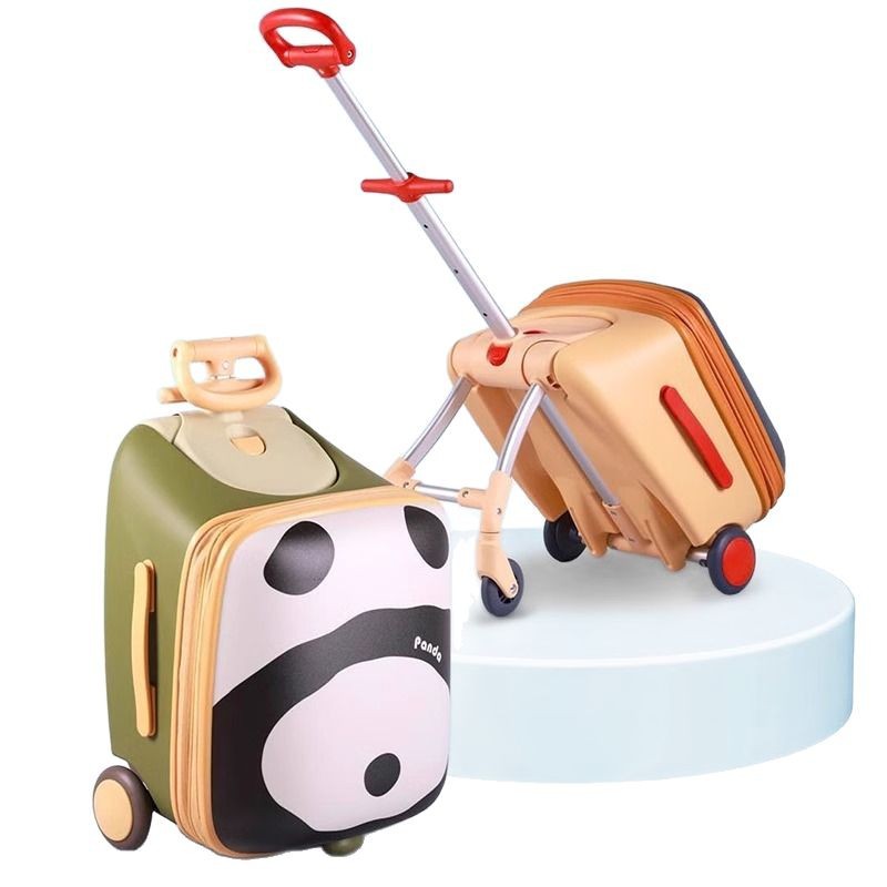 2-in-1 Kids Ride-On Travel Suitcase & Stroller | Anime Canvas Carry-On with Brake Wheels | Expandable 45L