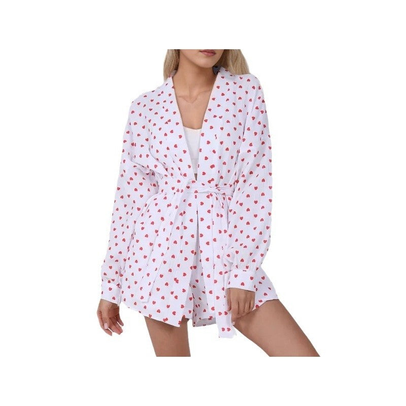 Printed Tie-Waist Shorts Robe Sleepwear