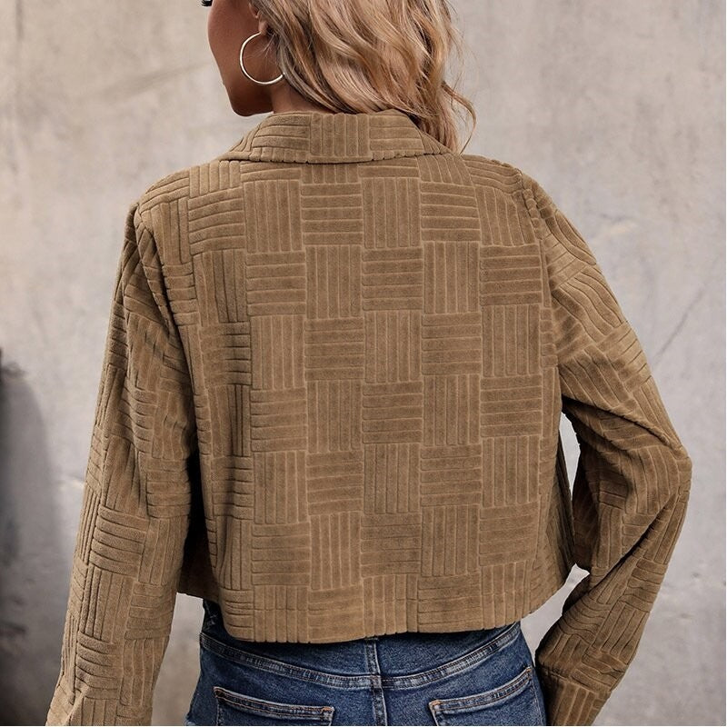 Short Corduroy Jacket With Textured Lapel