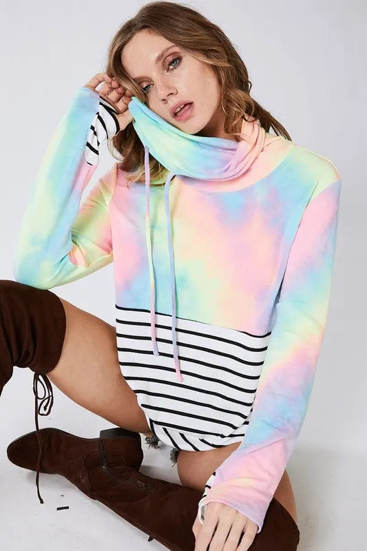 Tie Dye French Terry Cowl Neck Top