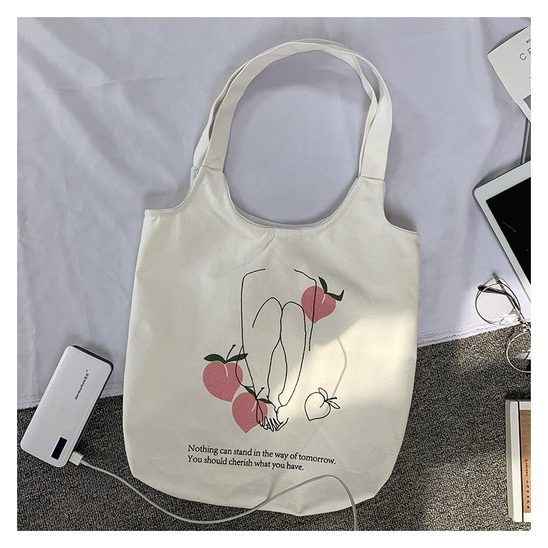 Stylish One-Shoulder Canvas Bag Featuring Vibrant Orange Fruit Print