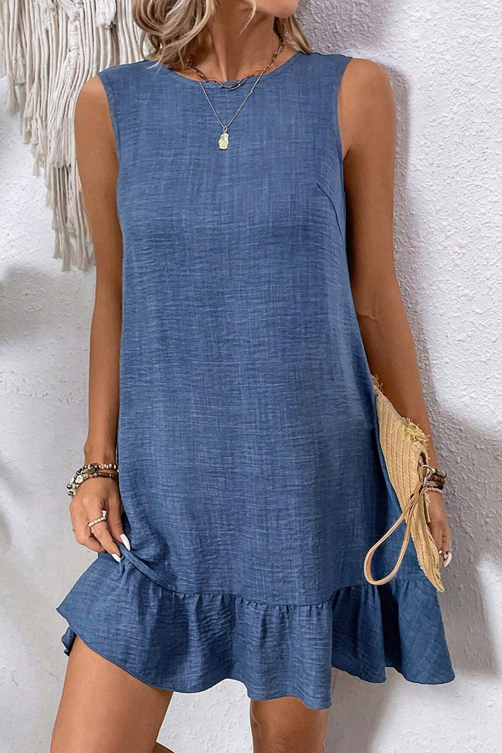 Knot Scoop Back Ruffle Hem Sleeveless Mini Dress