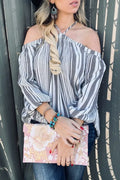 Stripe Printed Cold Shoulder Halter Neck Top