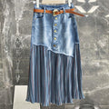 Denim Patchwork High Waisted A-Line Skirt