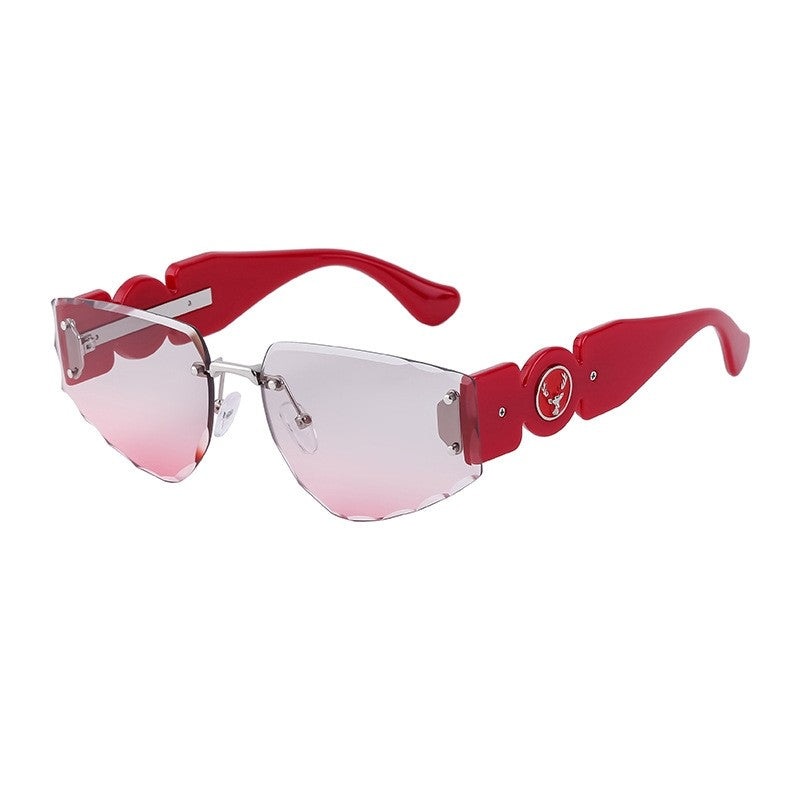 Fashionable Rimless Wide-Leg Carved Floral Sunglasses