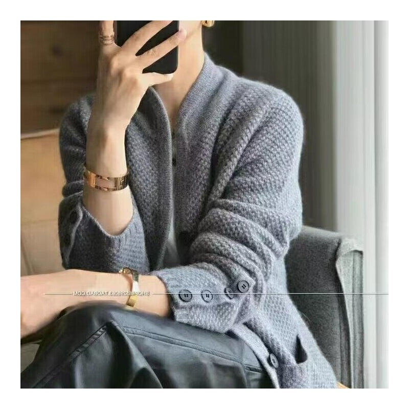 Fashion Solid Color Thickened Cardigan Knitted Coat