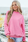 Bright Pink Oversize Drop Shoulder Reversible Mock Neck Sweatshirt