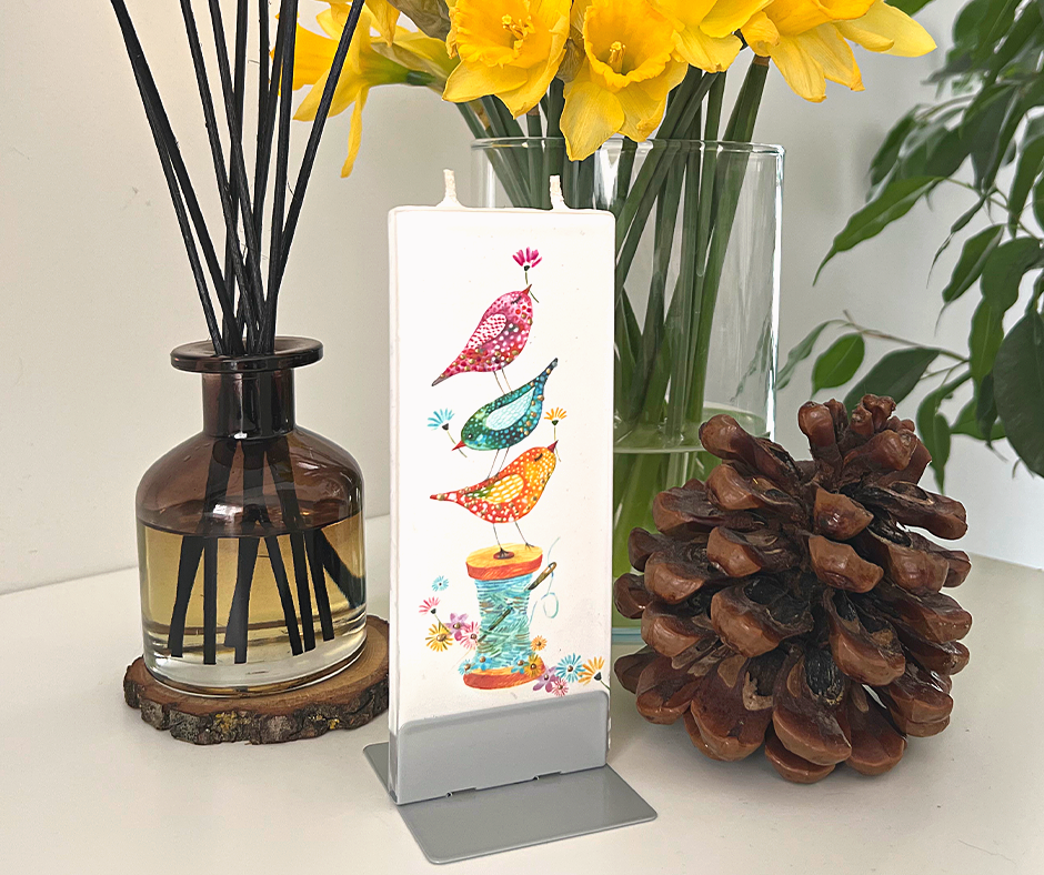 Flatyz Birds on a Sewing Spool Candle