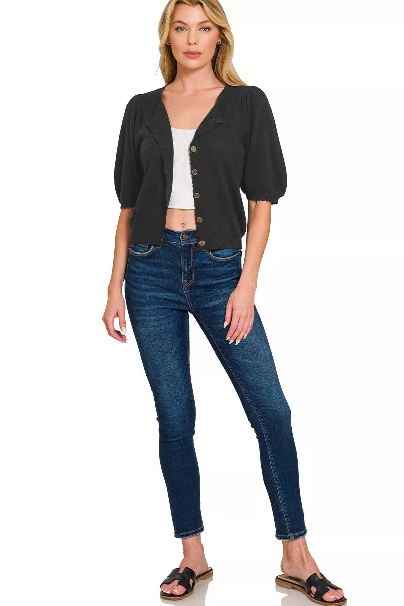Puff Sleeve Wool Sweater Cardigan