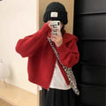 Solid Color Long Sleeve Hooded Zipper Knitted Cardigan Sweater