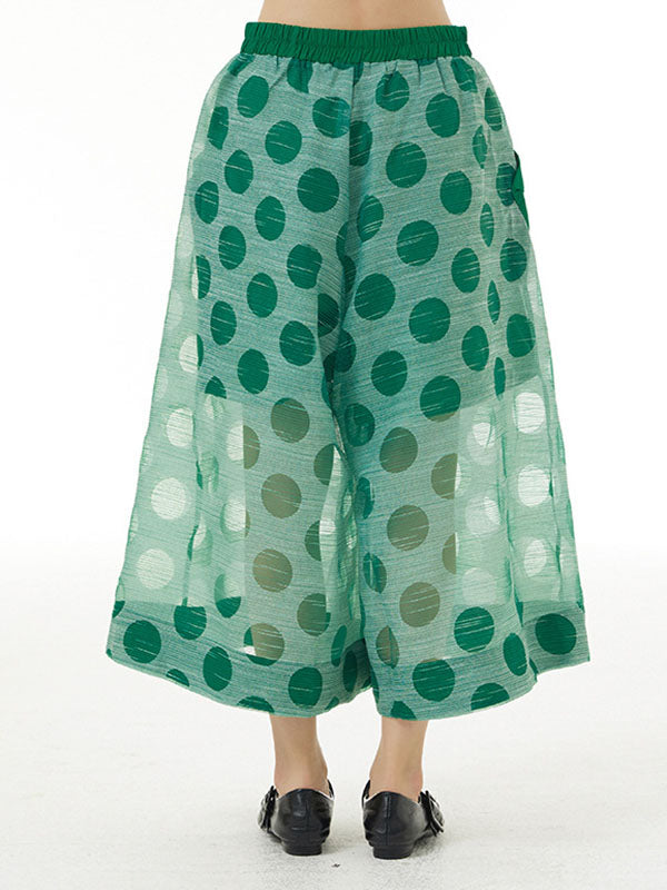 Cropped False Two Gauze Polka-Dot See-Through Casual Pants Bottoms