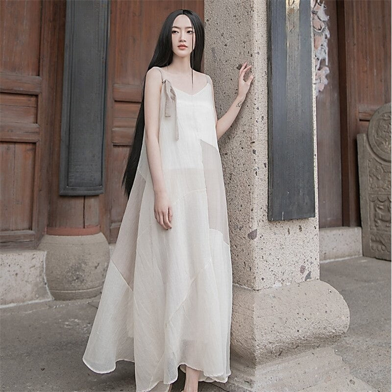 Vibrant V-Neck Maxi Dress with Asymmetrical Hem