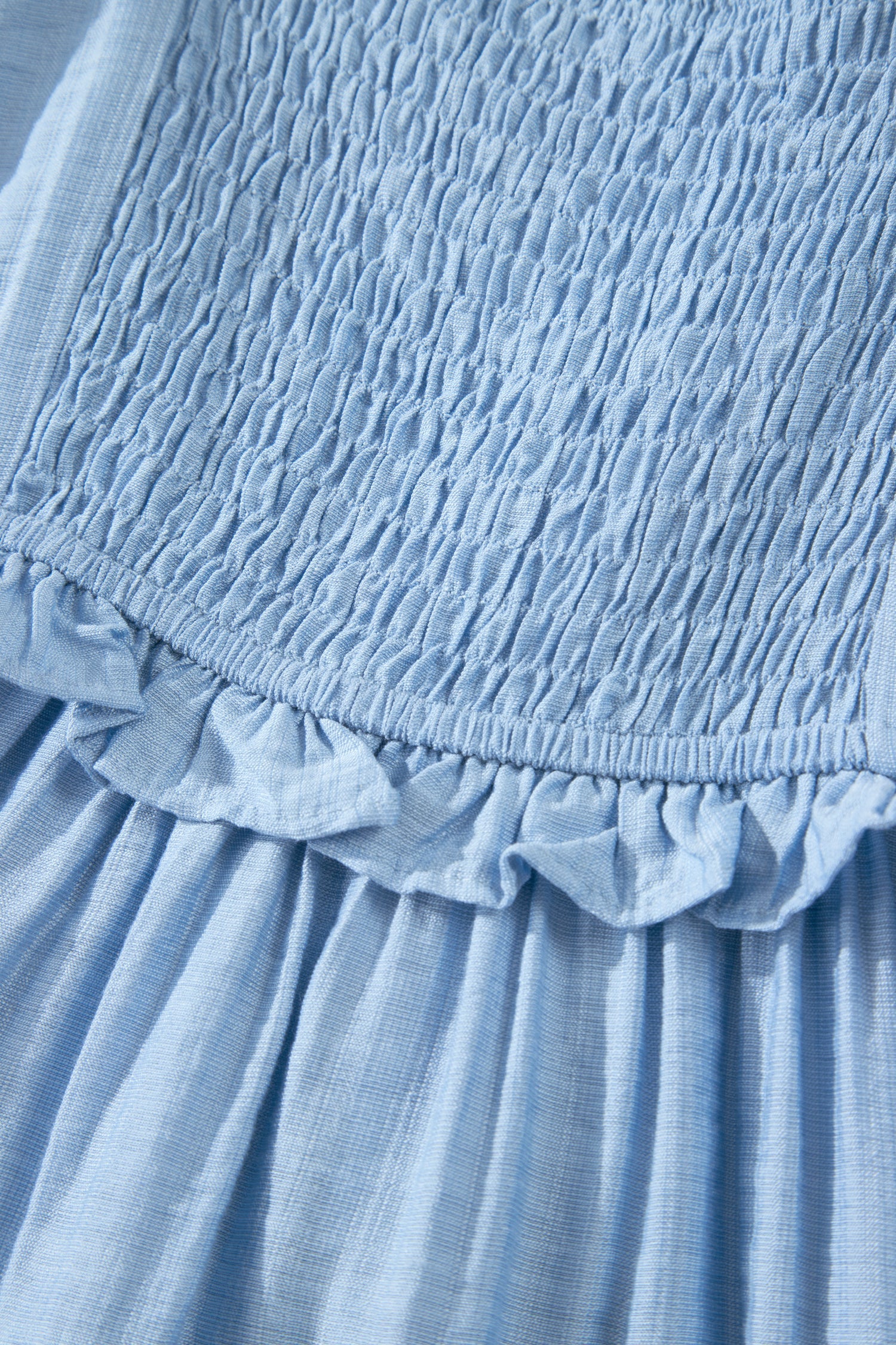 Beau Blue Solid Color Ruffle Trim High Waist Sleeveless Maxi Dress