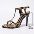 Leopard Print Stiletto Sandals Women – Open Toe Ankle Strap High Heel