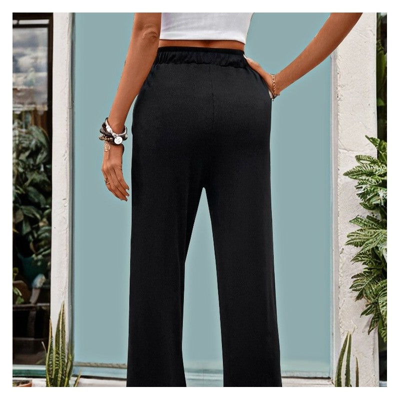 High-Waisted Black Straight-Leg Pants with Belt