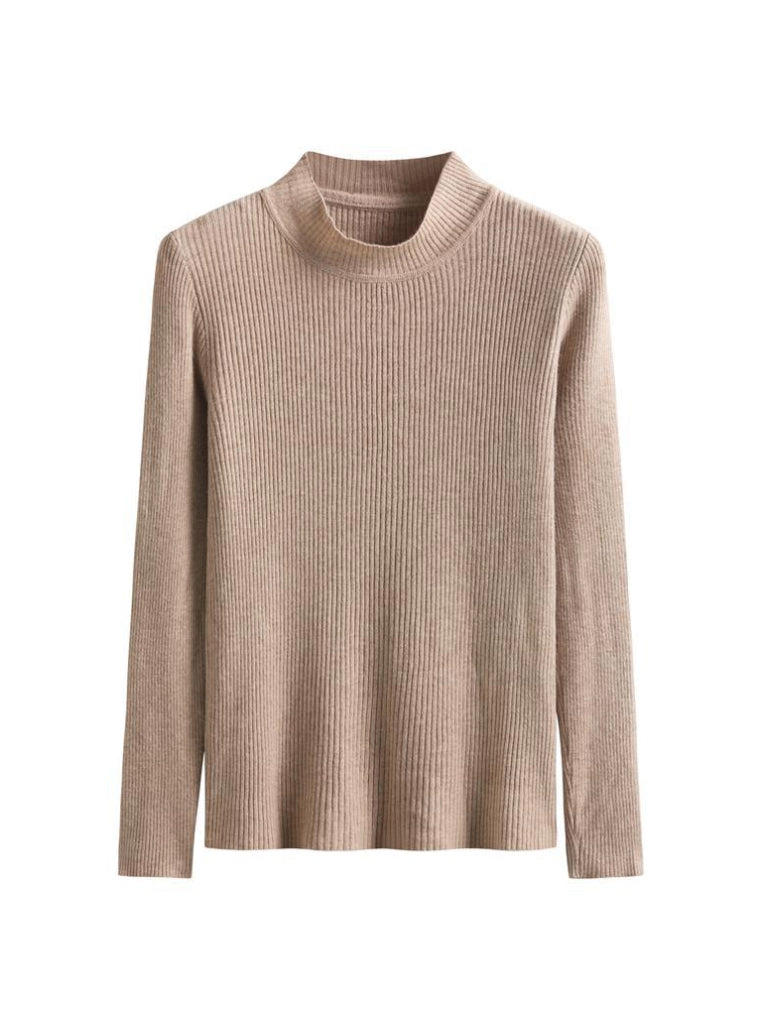 Simple Long Sleeves Skinny Solid Color High-Neck Pullovers