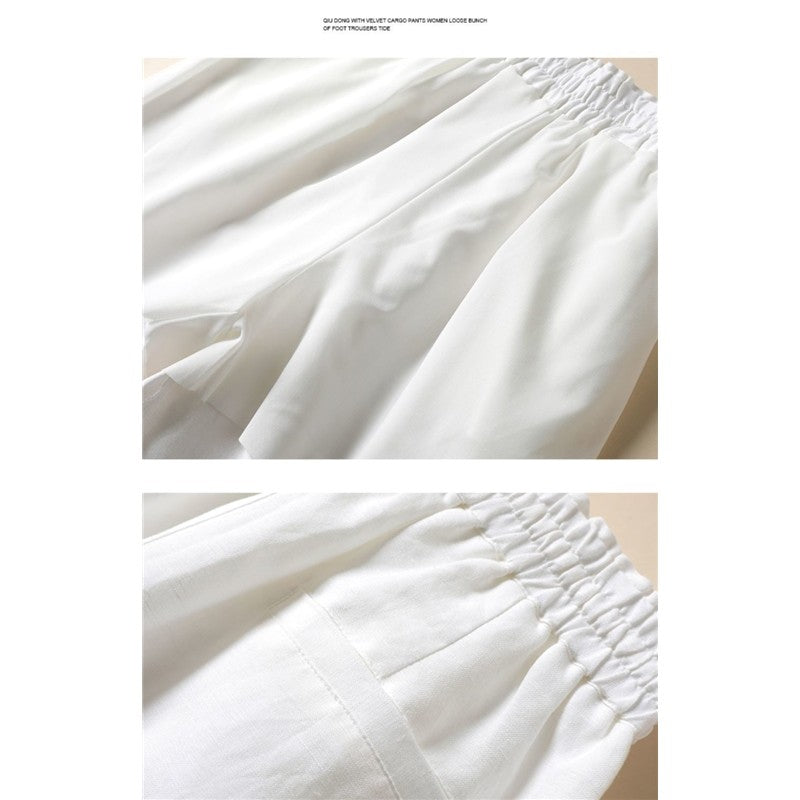 Women's High-Waisted Loose Cotton And Hemp Wide-Leg Casual Straight Pants