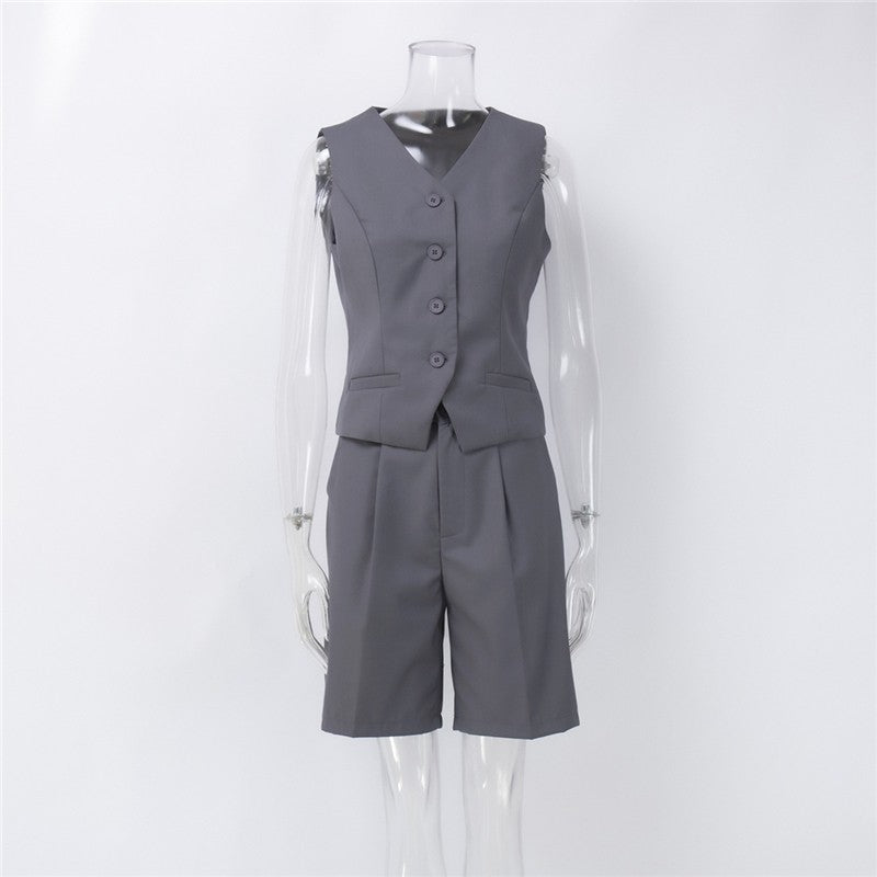 Straight-Cut Suit Vest and Shorts Set