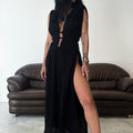 Sleeveless Hollow Out Braided Belt Maxi Dress with Slit
