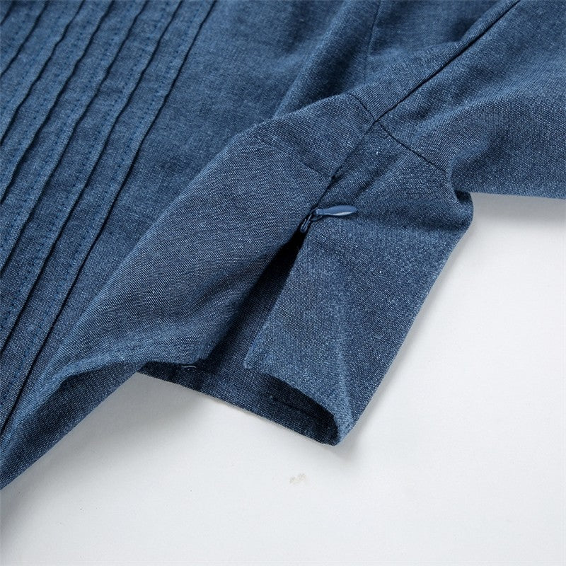 Denim Skirt with Bubble Sleeves and Low Waist - Casual Chic
