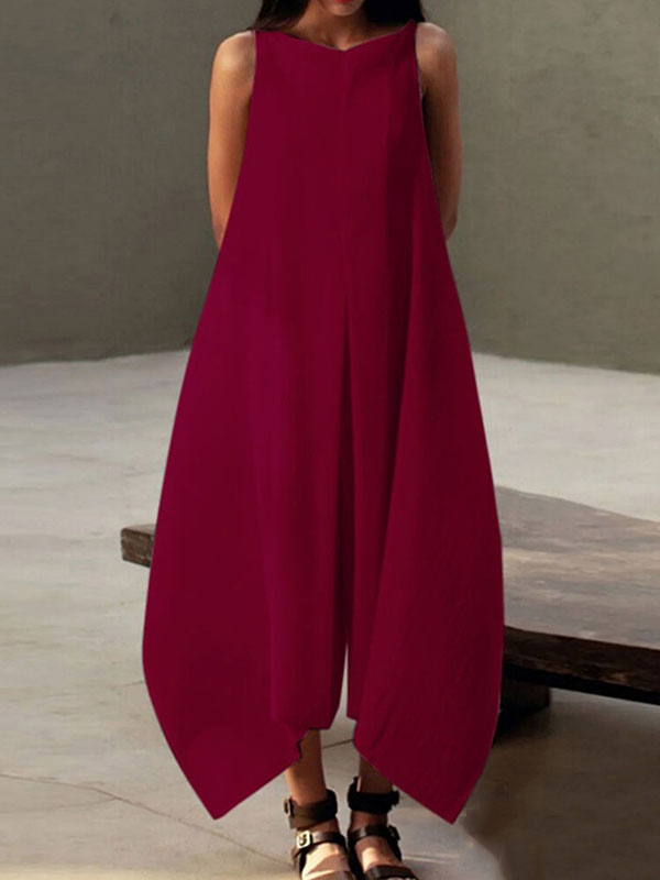 Loose Sleeveless Solid Color V-Neck Maxi Dresses