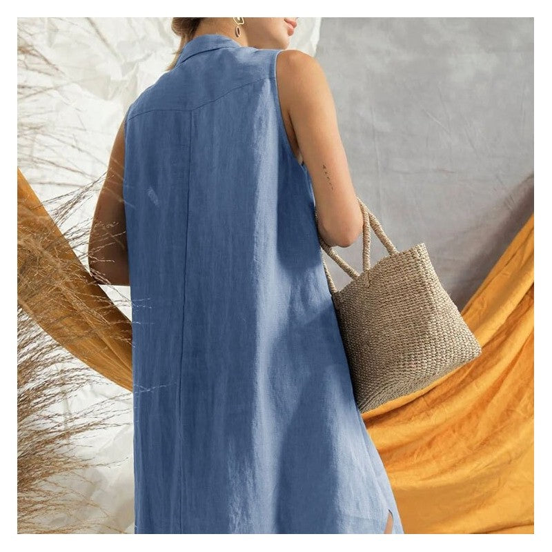 Sleeveless Oversized Solid Shirt Dress