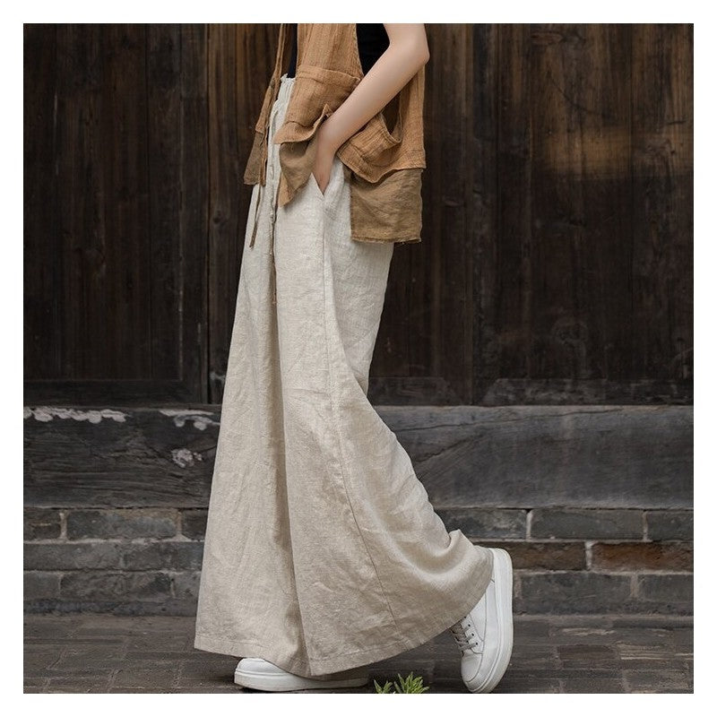 Solid Color Loose Elastic Waist Wide Leg Pants