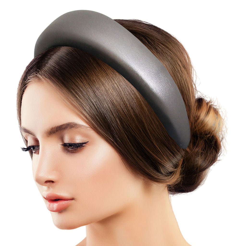 Leather Puffy Headband Silver Stylish Statement Accessory