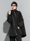 Fashion Irregularity Loose Solid Color Zipper Hooded Outerwear