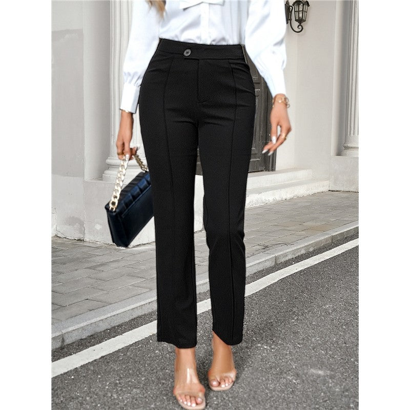 Solid Color Straight Leg Cropped Trousers