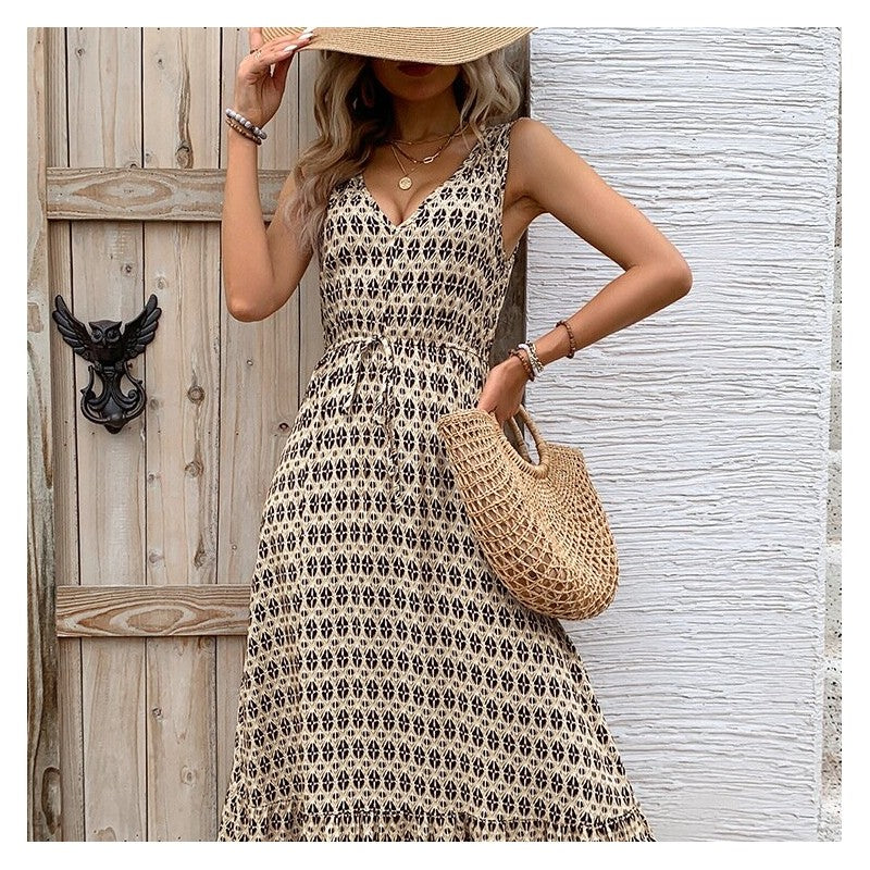 Chic Rhombus Pattern Sleeveless Dress
