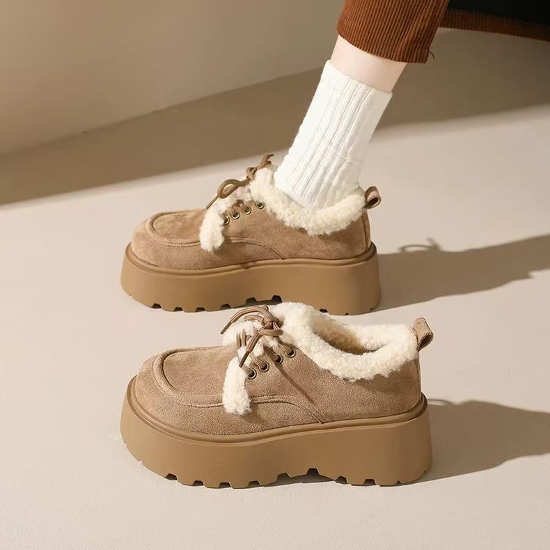 Women's Fleece-Lined Chunky Sole Shoes - Korean Style Comfort Flats