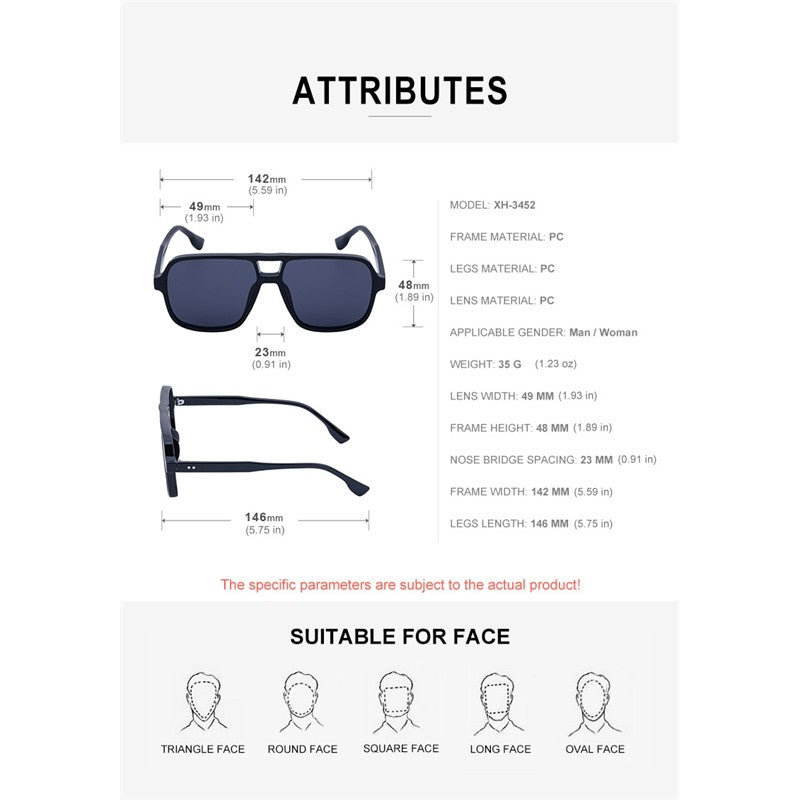 Retro Large Full Square Frame UV400 UV Protection Outdoor Sunglasses