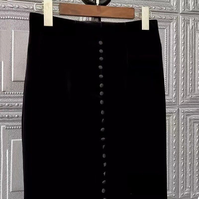 Solid Color Pleuche Slit Fish Tail Skirt
