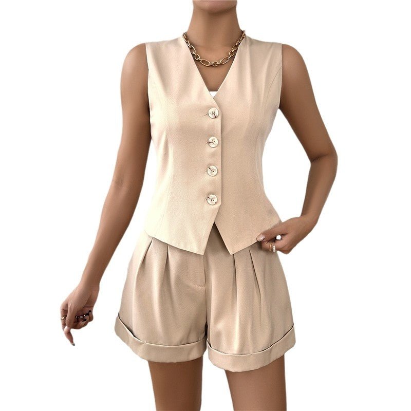 Sleek V-Neck Sleeveless Vest and Shorts Set