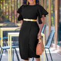 Sleek Bodycon Dress with Lotus Leaf Hem in Solid Color