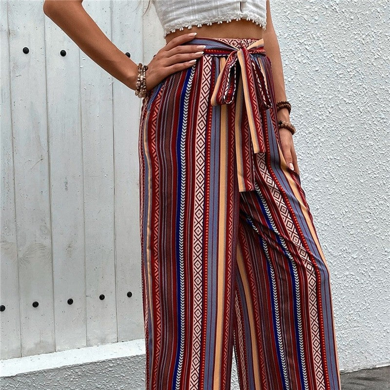 High-Rise Printed Wide-Leg Elastic Waist Pants