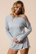 Jersey Knit One Shoulder Top with Criss Cross