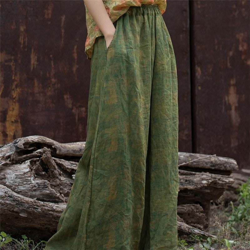 Elastic Waist Loose-Fitting Floor-Length Skirt Pants