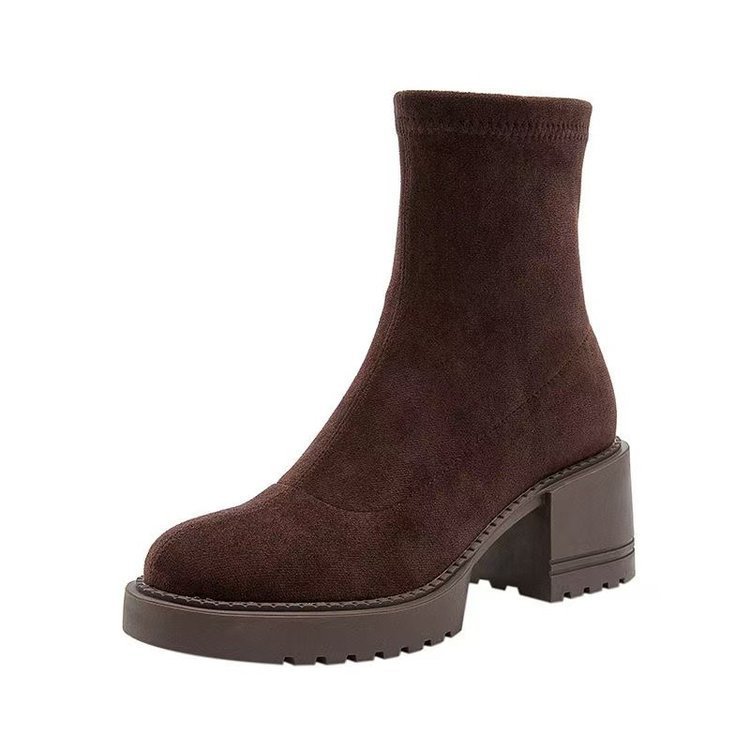 Women's Brown Heeled Ankle Boots – Cutout Back Zipper Mid Heel Booties for Petite Women