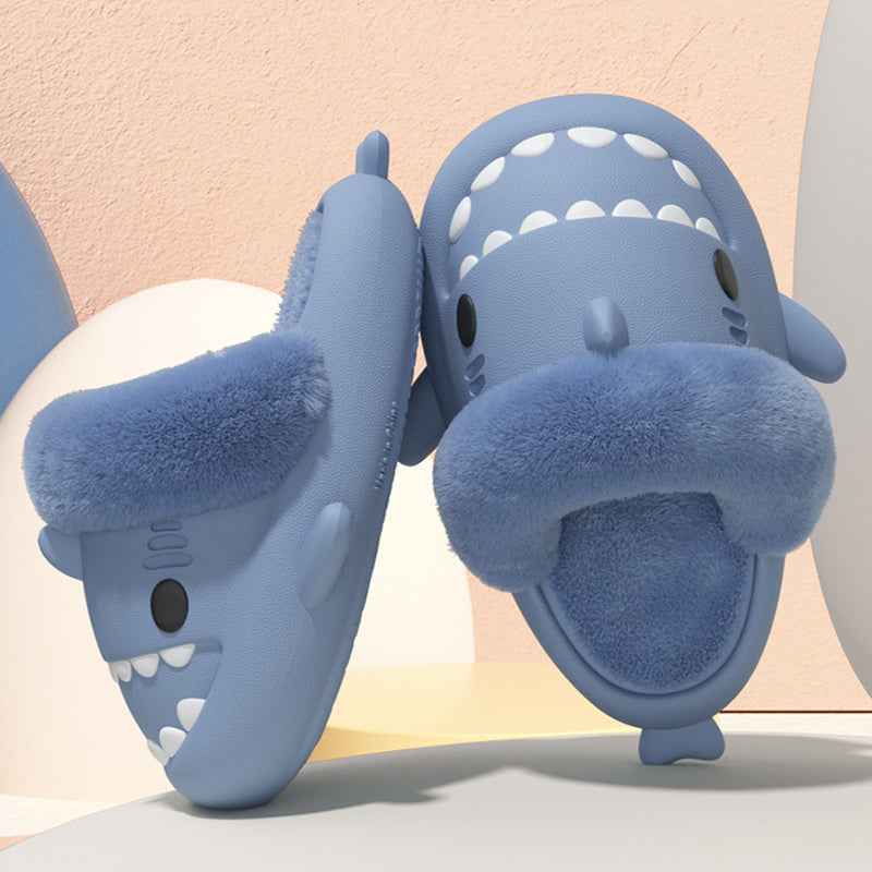 Shark Slippers Warm Fuzzy House Shoes | Detachable Fuzzy Winter Bedroom Slippers
