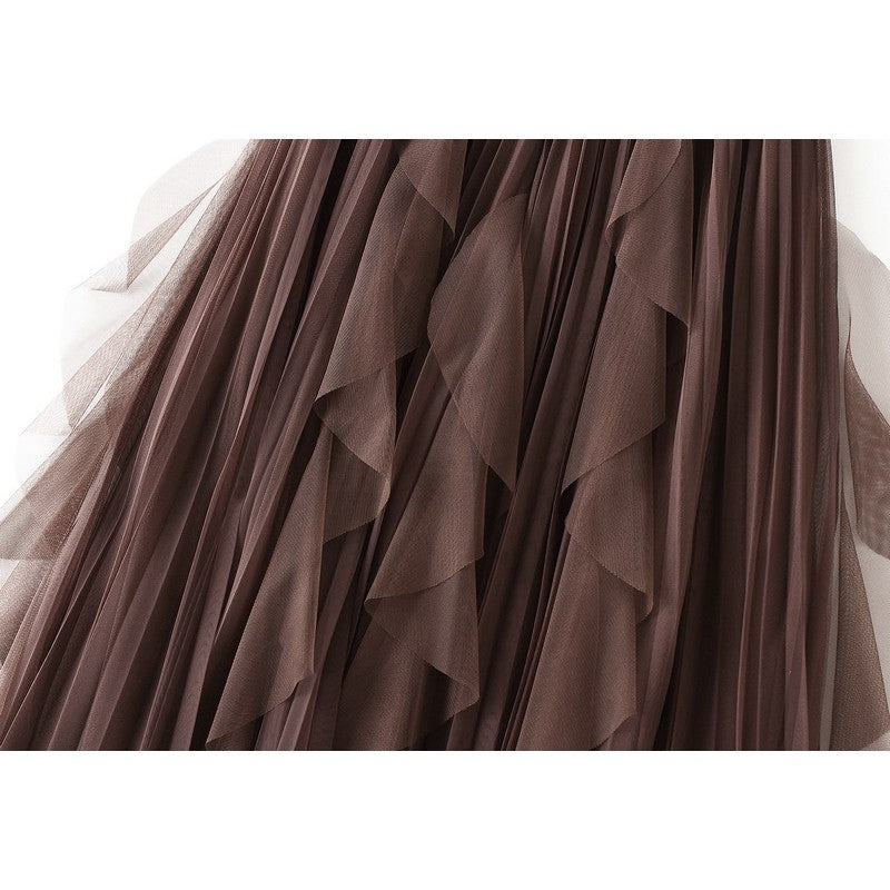 Ruffle Mesh Patchwork Hemline Skirt