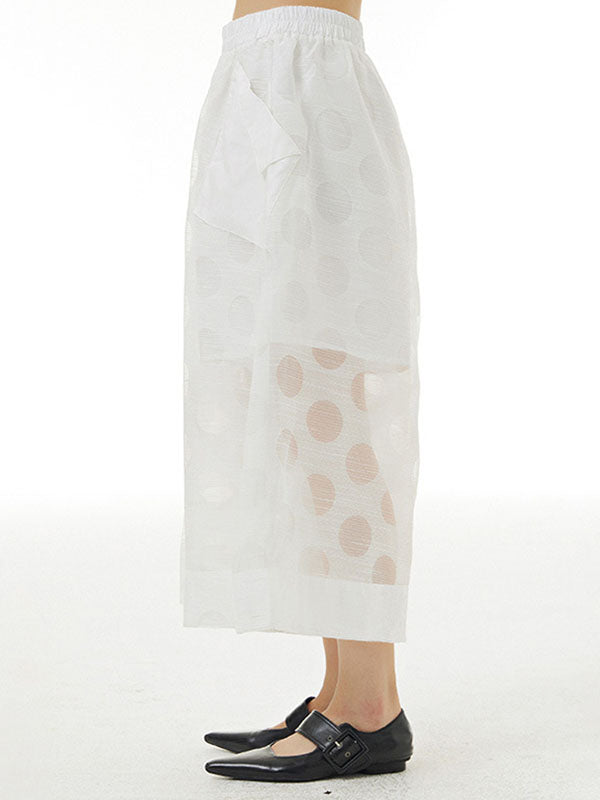 Cropped False Two Gauze Polka-Dot See-Through Casual Pants Bottoms