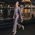 Diamond Dusk Black Rhinestone Maxi Dress