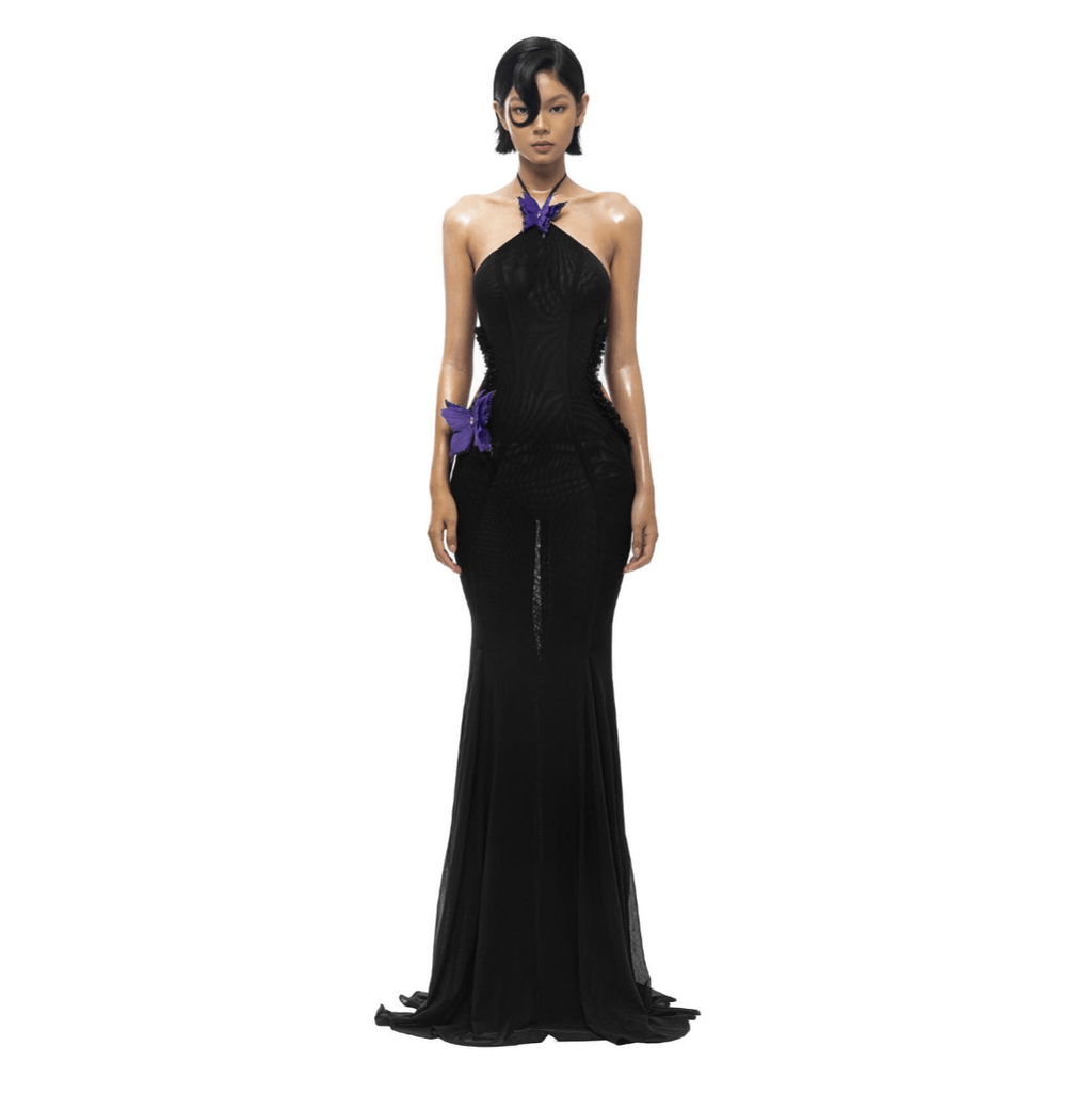 Don't Need A Filter Butterfly Halter Black Maxi Dress