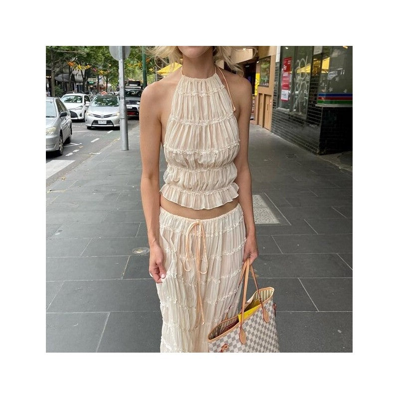 Strappy Backless Crop Top and Skirt Co-ord Set
