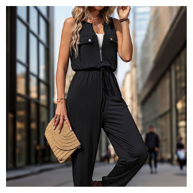 Sleek Sleeveless Long Jumpsuit in Solid Color