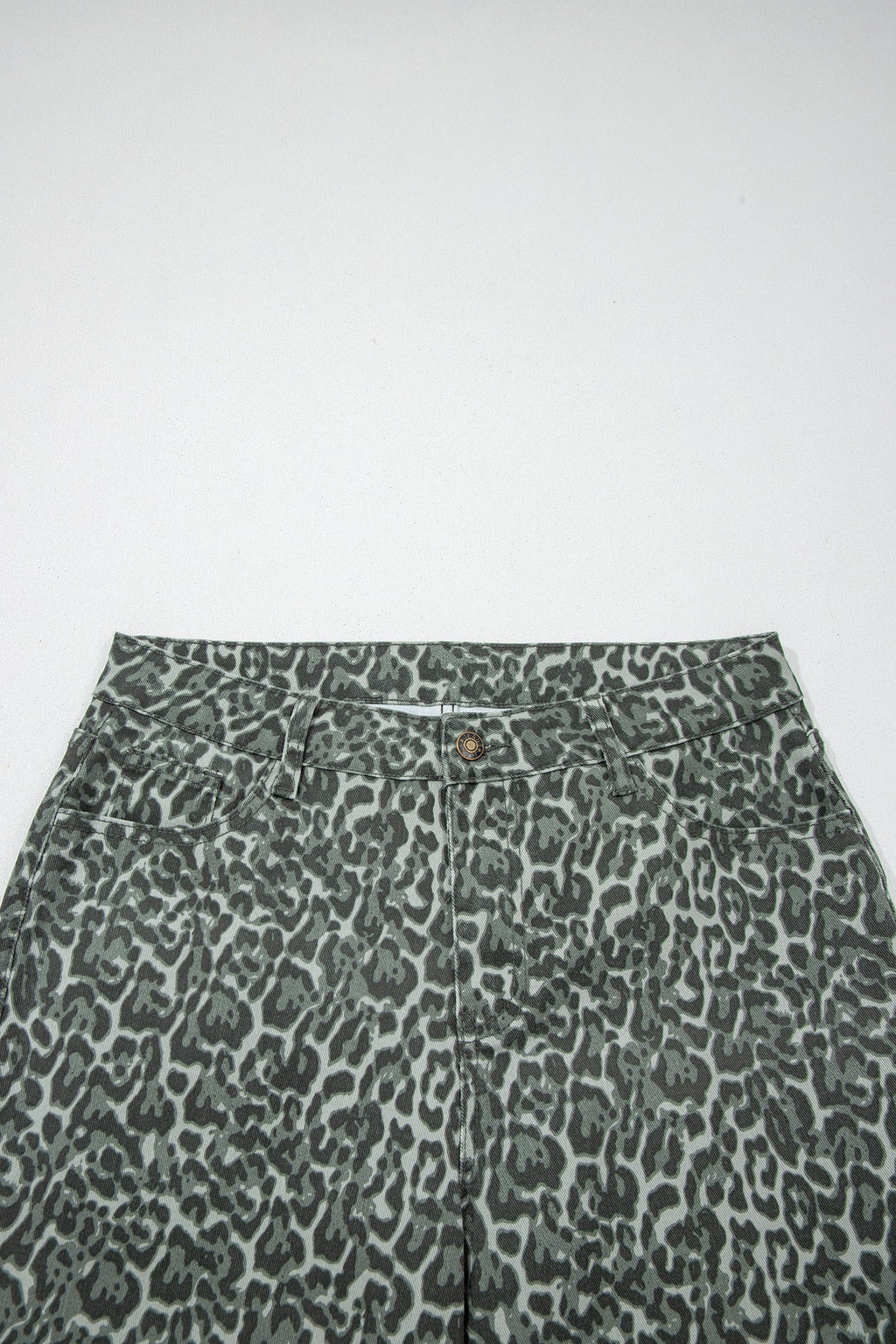 Gray Leopard Frayed Edge Wide Leg High Waist Jeans