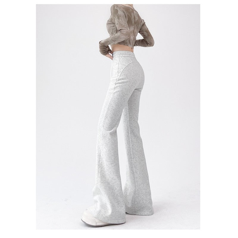 Flared Sports Pants with Elastic Waistband in Solid Color